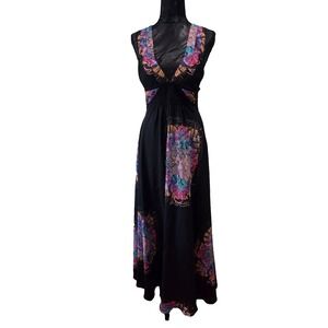 FREE PEOPLE New Romantics Lined FUJIYAMA Black Floral MAXI DRESS Backless SZ 8